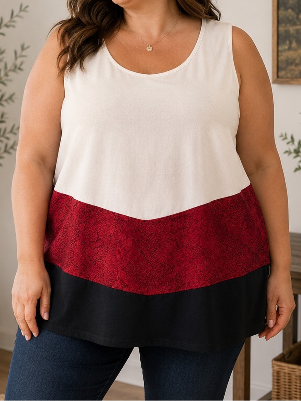Perceptions Colorblock Tank Top in White, Red & Black 16W